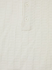 Threadbare Ecru Cotton Mix Short Sleeve Textured Knitted Polo Shirt - Image 7 of 7