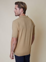 Threadbare Brown Cotton Mix Trophy Neck Short Sleeve Knitted Polo Shirt - Image 2 of 6