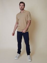 Threadbare Brown Cotton Mix Trophy Neck Short Sleeve Knitted Polo Shirt - Image 3 of 6