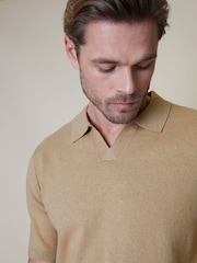 Threadbare Brown Cotton Mix Trophy Neck Short Sleeve Knitted Polo Shirt - Image 4 of 6