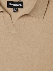 Threadbare Brown Cotton Mix Trophy Neck Short Sleeve Knitted Polo Shirt - Image 6 of 6