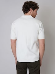 Threadbare White Cotton Mix Revere Collar Short Sleeve Textured Knitted Shirt - Image 2 of 4