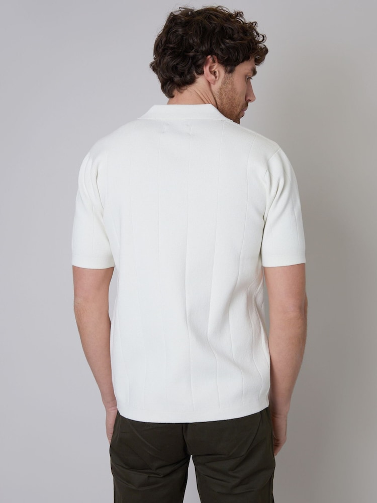 Threadbare White Cotton Mix Revere Collar Short Sleeve Textured Knitted Shirt - Image 2 of 4