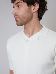 Threadbare White Cotton Mix Revere Collar Short Sleeve Textured Knitted Shirt - Image 4 of 4