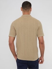 Threadbare Brown Cotton Mix Revere Collar Short Sleeve Textured Knitted Shirt - Image 2 of 5