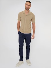 Threadbare Brown Cotton Mix Revere Collar Short Sleeve Textured Knitted Shirt - Image 3 of 5