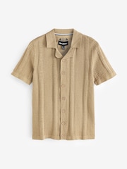 Threadbare Brown Cotton Mix Revere Collar Short Sleeve Textured Knitted Shirt - Image 5 of 5