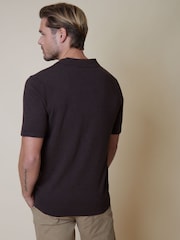 Threadbare Dark Brown Cotton Mix Trophy Neck Short Sleeve Knitted Polo Shirt - Image 2 of 5