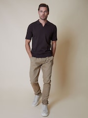 Threadbare Dark Brown Cotton Mix Trophy Neck Short Sleeve Knitted Polo Shirt - Image 3 of 5