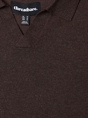 Threadbare Dark Brown Cotton Mix Trophy Neck Short Sleeve Knitted Polo Shirt - Image 5 of 5