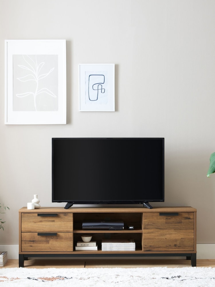 Dark Bronx Oak Effect Up To 65 Inch Compact Slim TV Unit - Image 1 of 12