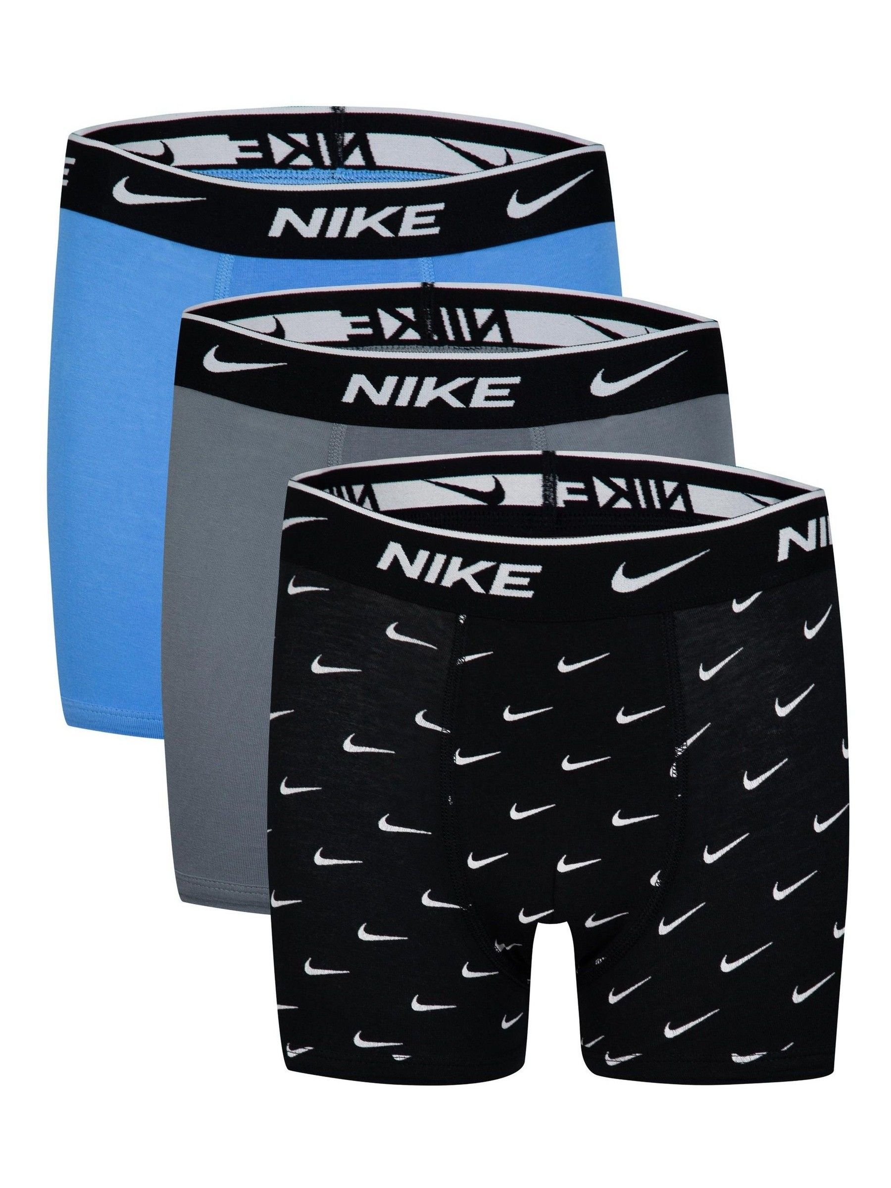 Buy Nike Blue/Grey/Black Print E Day Cotton Stretch Boxers 3 Pack from