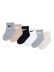 Nike Grey/Black Infant Swoosh Ankle Socks 6 Pack - Image 1 of 1