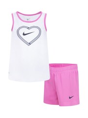 Nike White/Pink Kids Little Happy Camper Shorts Set - Image 1 of 9