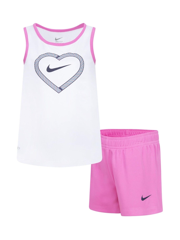 Nike White/Pink Kids Little Happy Camper Shorts Set - Image 1 of 9