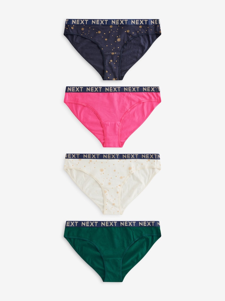 Gold Sparkle/ Green/ Pink Bikini Cotton Rich Logo Knickers 4 Pack - Image 1 of 9
