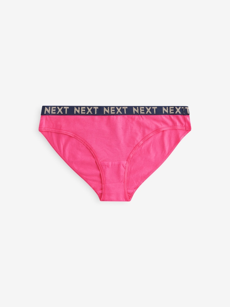 Gold Sparkle/ Green/ Pink Bikini Cotton Rich Logo Knickers 4 Pack - Image 2 of 9