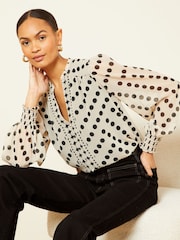 Love & Roses Ivory Spot V Neck Printed Blouse - Image 1 of 4