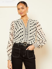 Love & Roses Ivory Spot V Neck Printed Blouse - Image 3 of 4