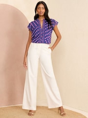 Love & Roses Purple Polka Dot V Neck Flutter Sleeve Blouse - Image 4 of 4