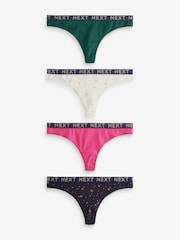 Gold Sparkle/ Green/ Pink Thong Logo Knickers 4 Pack - Image 1 of 9