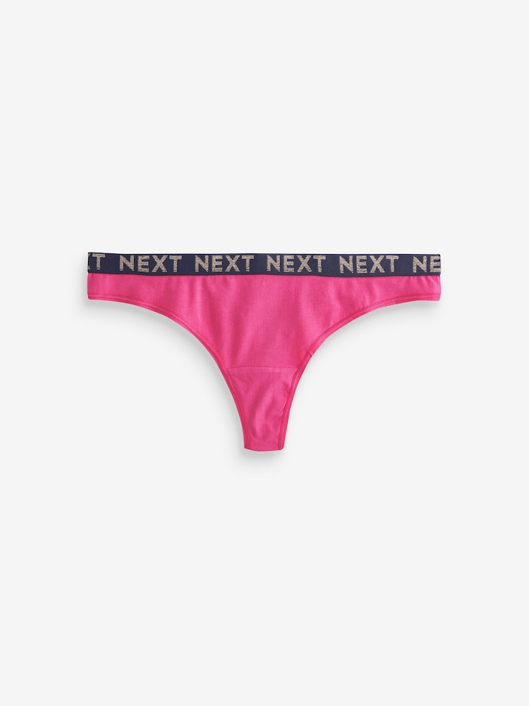 Gold Sparkle/ Green/ Pink Thong Logo Knickers 4 Pack - Image 6 of 9