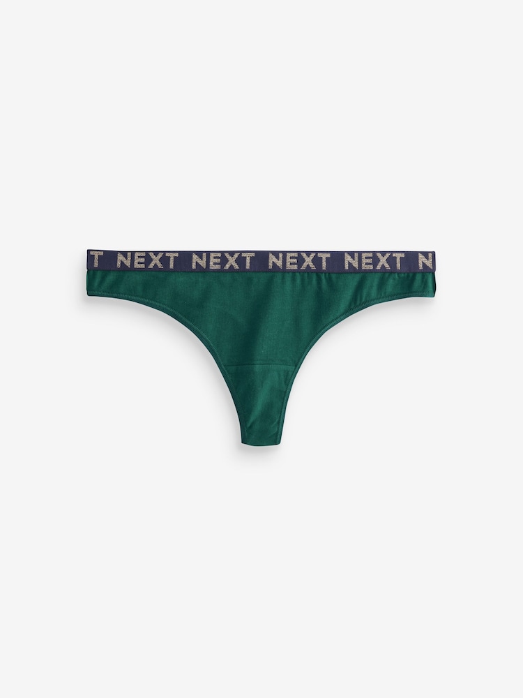 Gold Sparkle/ Green/ Pink Thong Logo Knickers 4 Pack - Image 7 of 9
