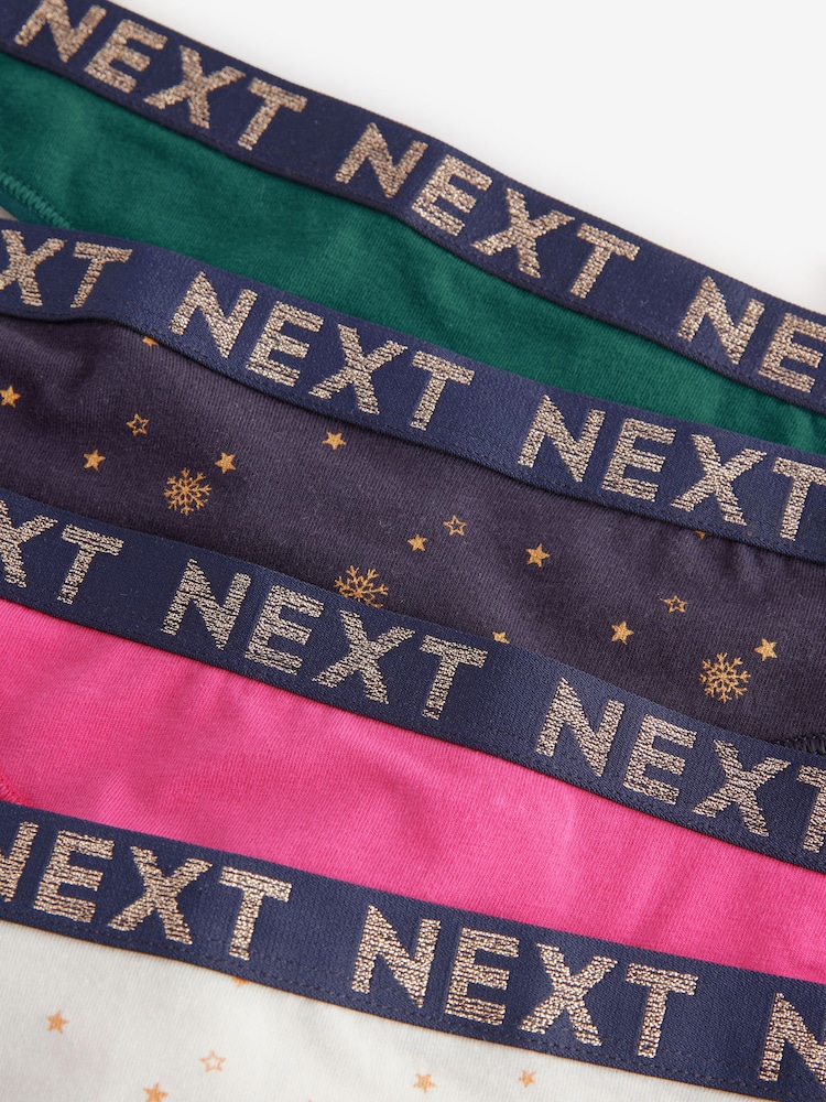 Gold Sparkle/ Green/ Pink Thong Logo Knickers 4 Pack - Image 9 of 9