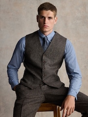 Barbour® Brown Slim Fit Textured Suit Waistcoat - Image 1 of 8