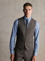 Barbour® Brown Slim Fit Textured Suit Waistcoat - Image 3 of 8