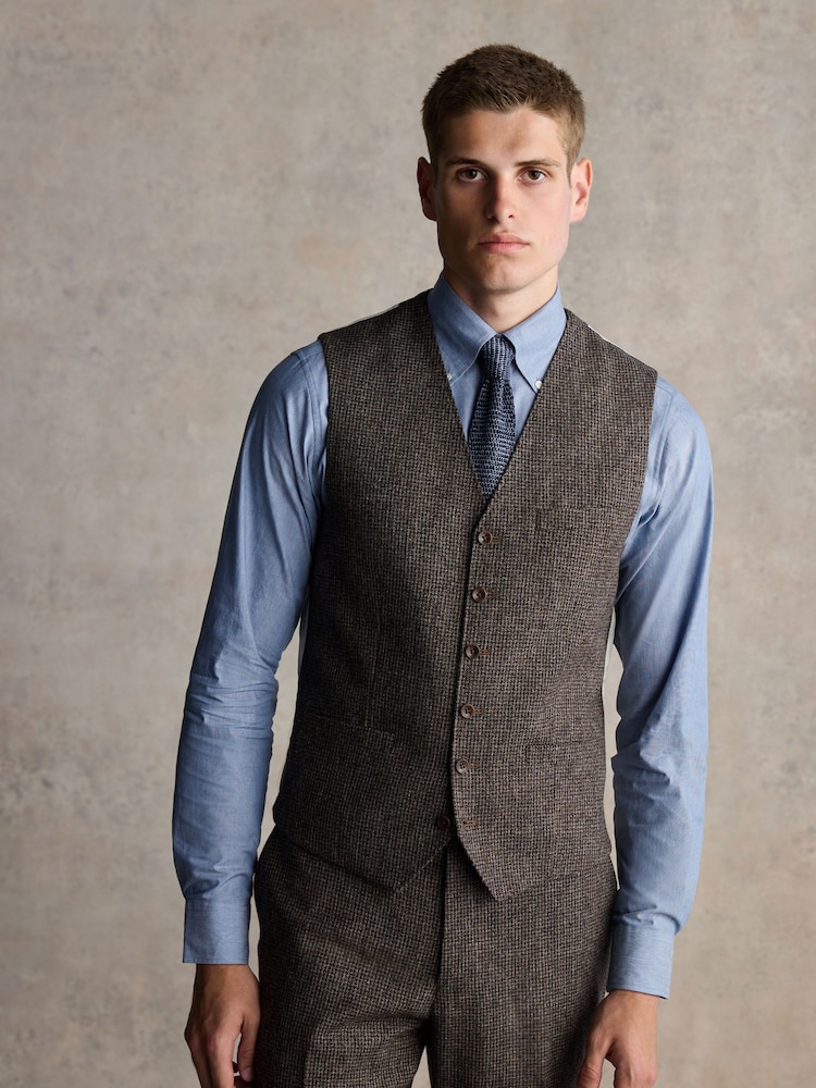 Barbour® Brown Slim Fit Textured Suit Waistcoat - Image 3 of 8
