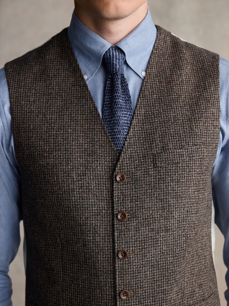 Barbour® Brown Slim Fit Textured Suit Waistcoat - Image 4 of 8