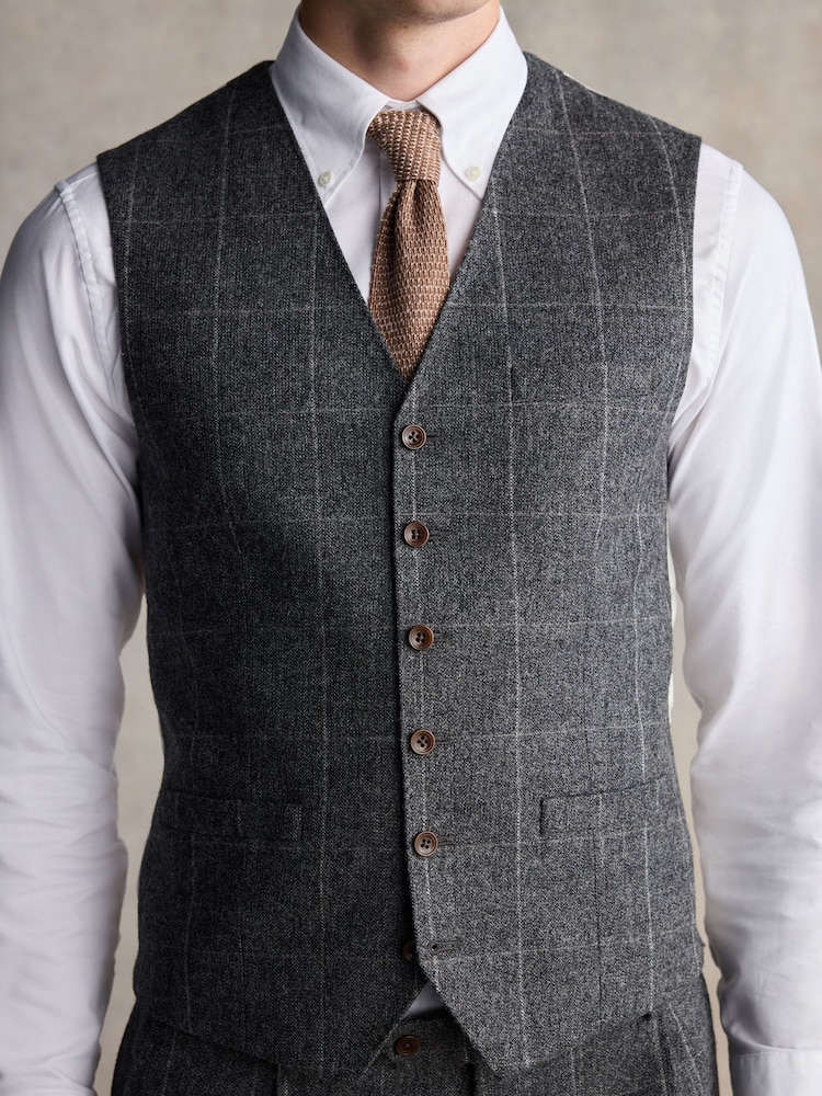 Barbour® Grey Slim Fit Check Suit Waistcoat - Image 3 of 8