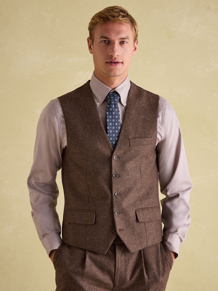 Brown Slim Fit Texture Suit Waistcoat - Image 1 of 5 Brown Slim Fit Texture Suit Waistcoat - Image 1 of 5