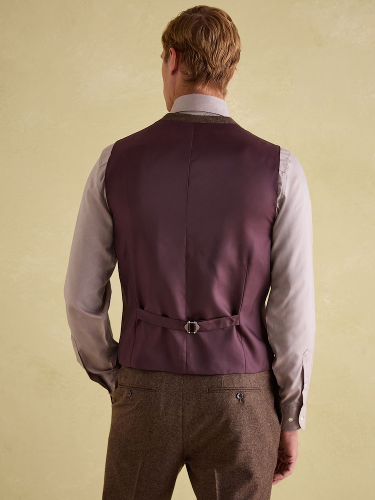 Brown Slim Fit Texture Suit Waistcoat - Image 2 of 5 Brown Slim Fit Texture Suit Waistcoat - Image 2 of 5