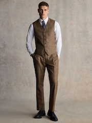 Barbour® Taupe Brown Slim Fit Check Suit Waistcoat - Image 2 of 9