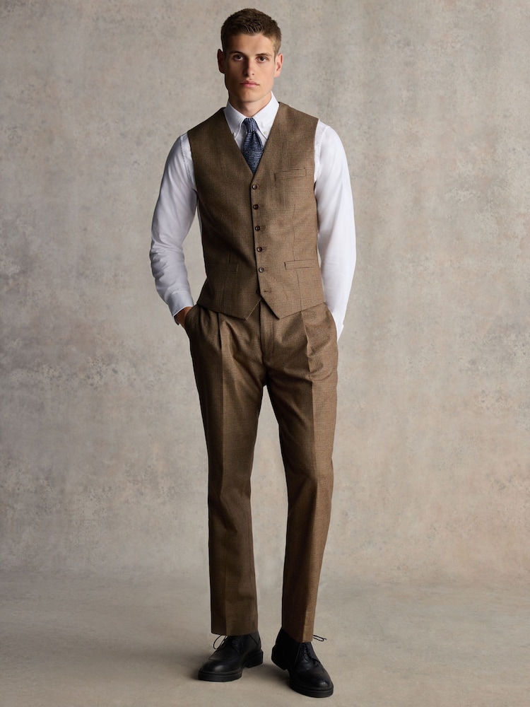 Barbour® Taupe Brown Slim Fit Check Suit Waistcoat - Image 2 of 9