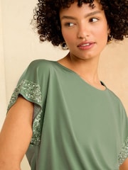 Love & Roses Green Sequin Cuff Jersey Top - Image 2 of 4