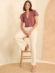 Love & Roses Pink Dobby Flutter Sleeve Lace Trim Blouse - Image 4 of 4