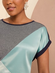 Love & Roses Navy Blue Roll Sleeve T-Shirt - Image 2 of 4