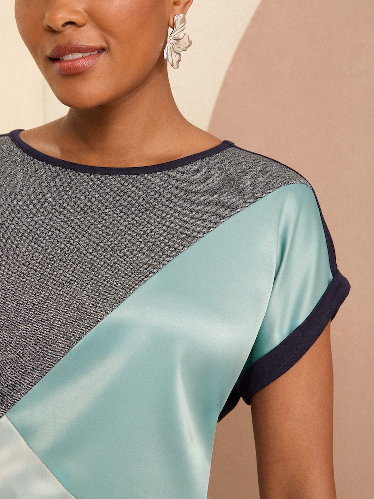 Love & Roses Navy Blue Roll Sleeve T-Shirt - Image 2 of 4