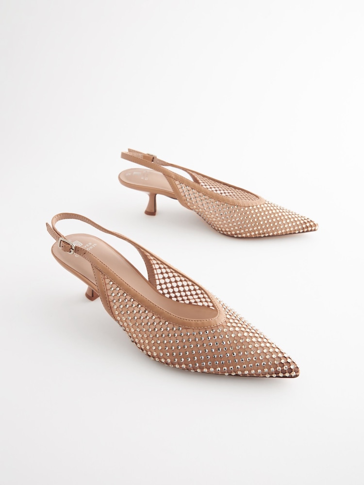Goli - Forever Comfort® Mesh Jewel Slingback čevlji z visoko peto čevlji - Slika 1 iz 5