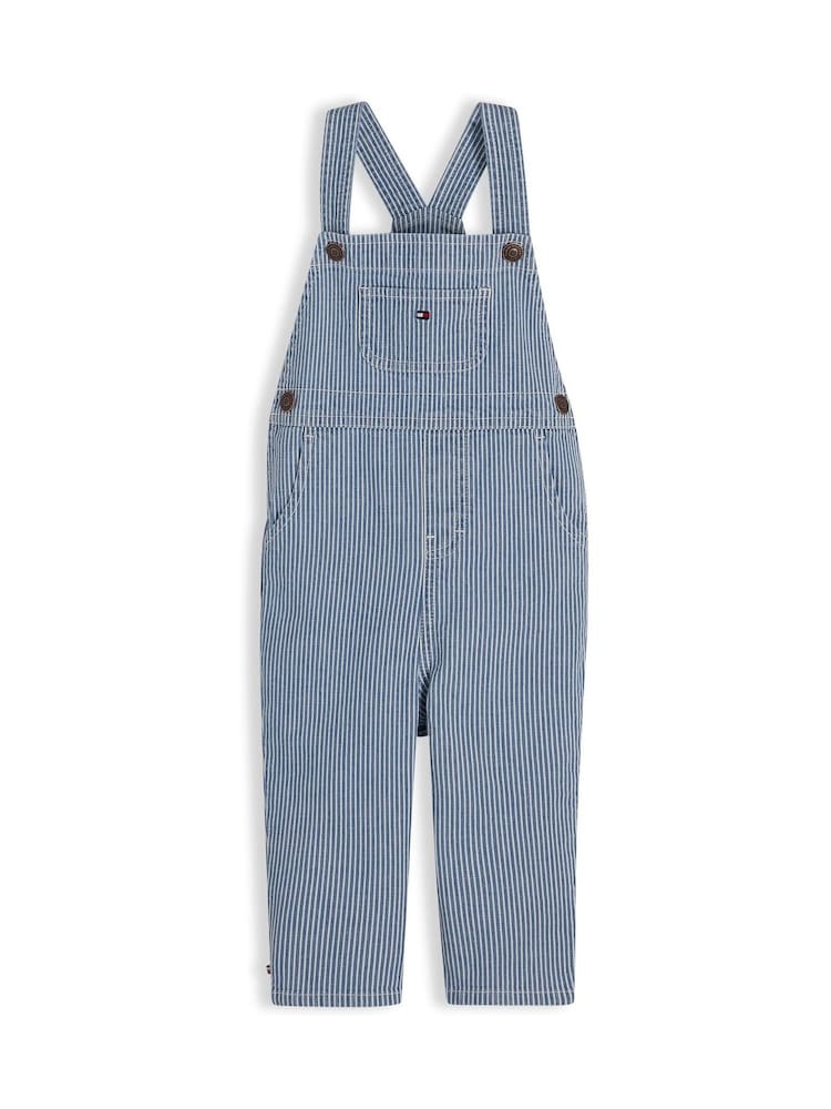 Tommy Hilfiger Blue Railroad Stripe Denim Dungarees - Image 1 of 3 Tommy Hilfiger Blue Railroad Stripe Denim Dungarees - Image 1 of 3