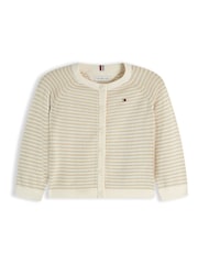 Tommy Hilfiger White Essential Stripe Cardigan - Image 1 of 3