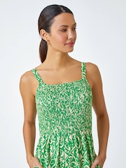 Roman Green Patterned Print Crop Stretch Jumpsuit - Image 4 of 5