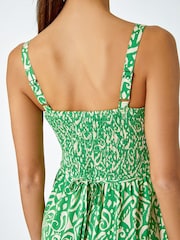 Roman Green Patterned Print Crop Stretch Jumpsuit - Image 5 of 5