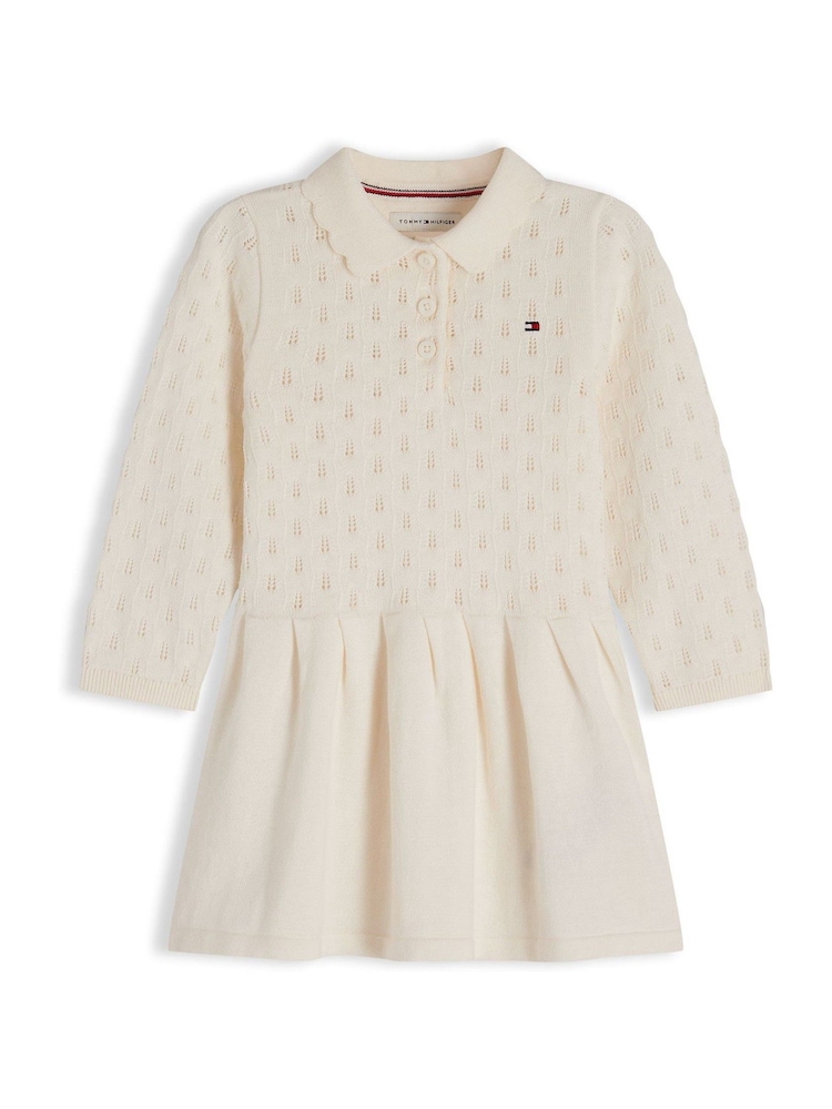 Tommy Hilfiger White Pointelle Fit And Flare Dress - Image 1 of 3 Tommy Hilfiger White Pointelle Fit And Flare Dress - Image 1 of 3