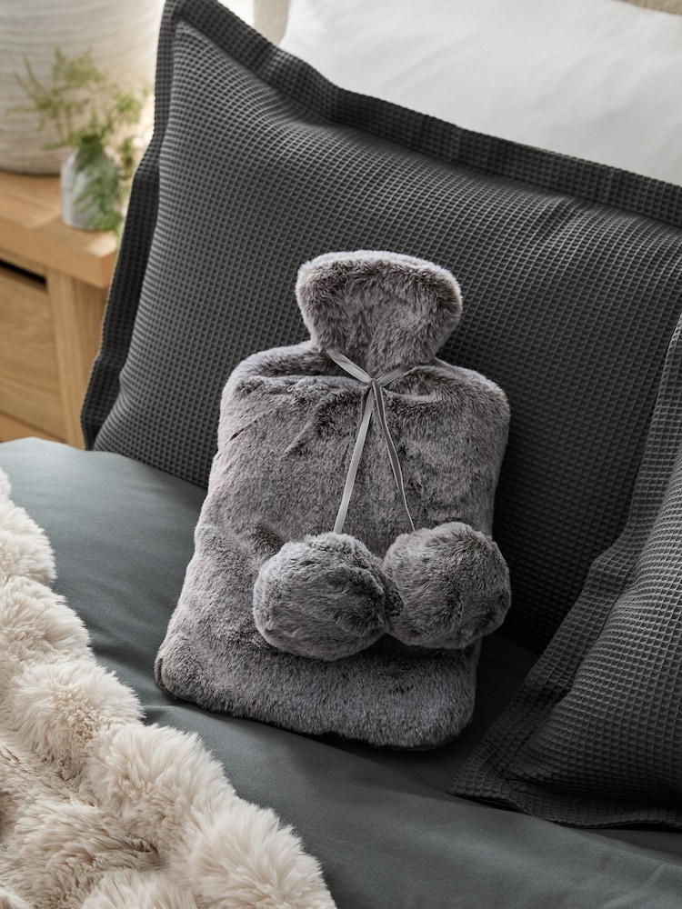 Grey Faux Fur Hot Water Bottle - Image 1 of 4 Grey Faux Fur Hot Water Bottle - Image 1 of 4