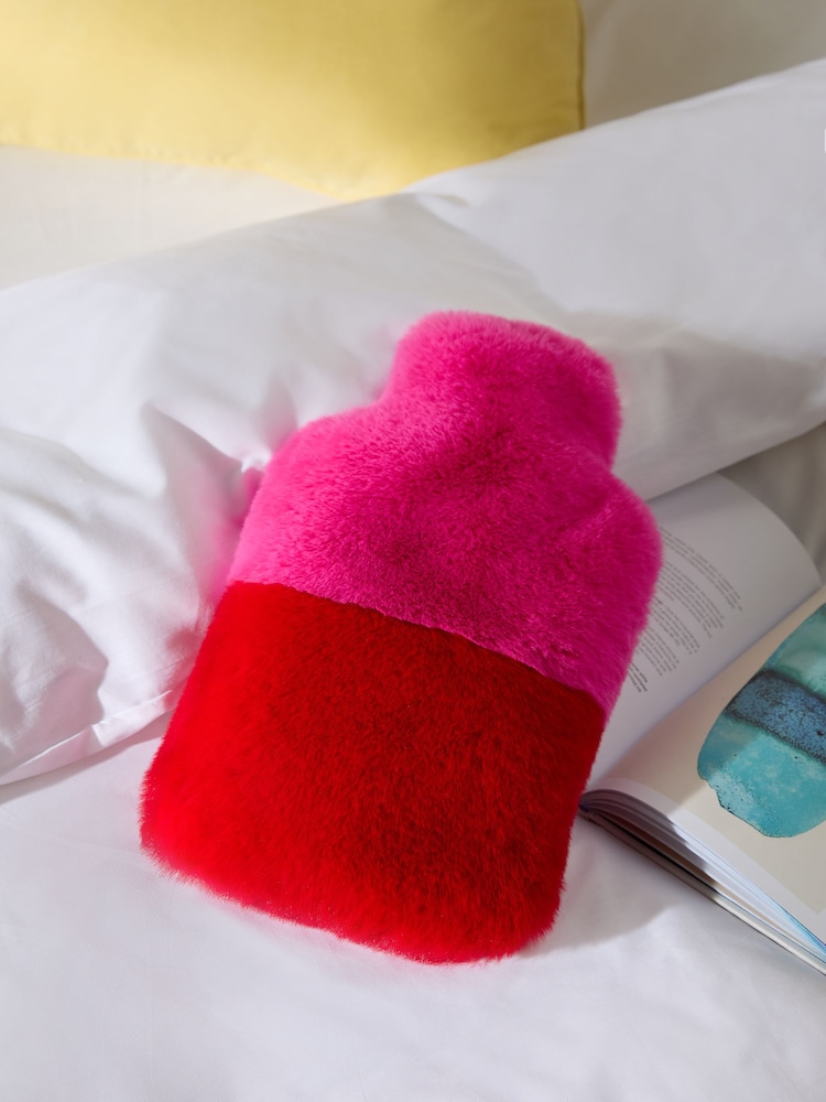 Pink Red Faux Fur Hot Water Bottle - Image 1 of 3
