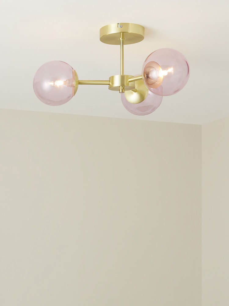 MADE.COM Pink Globe 3 Light Flush Ceiling Light - Image 1 of 3